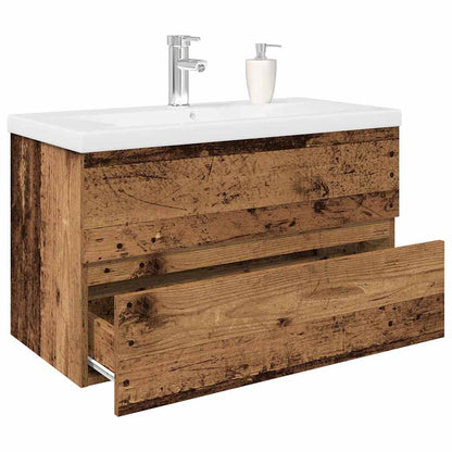 Mobile Da Bagno Con Lavabo Integrato E Rubinetto Legno Antico