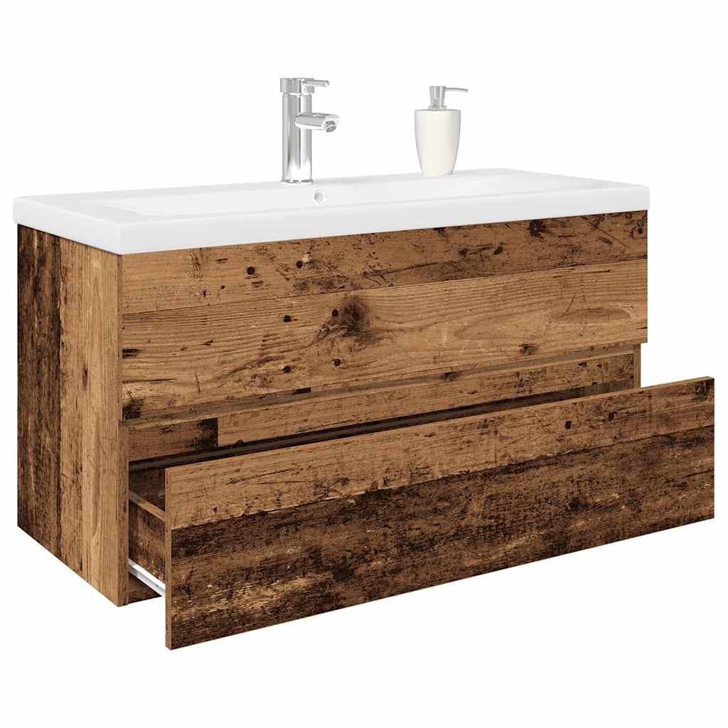 Mobile Da Bagno Con Lavabo Integrato E Rubinetto Legno Antico