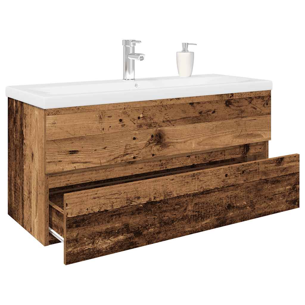 Mobile Da Bagno Con Lavabo Integrato E Rubinetto Legno Antico
