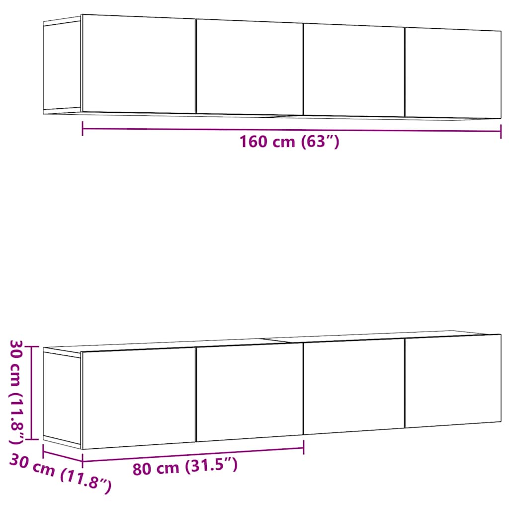 Mobili Tv A Parete 4 Pz In Legno Multistrato