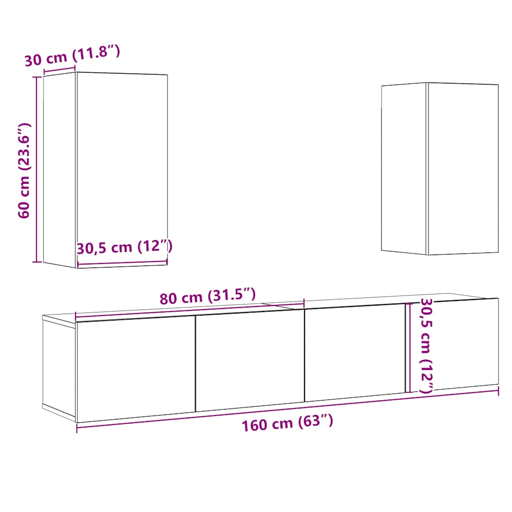 Mobili Tv A Parete 4 Pz In Legno Multistrato