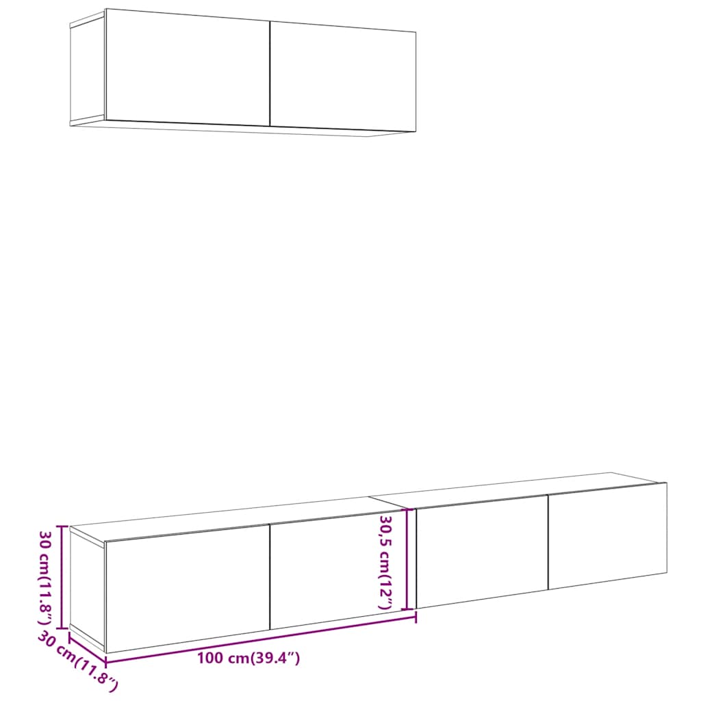 Mobili Tv A Parete 3 Pz 100X30X30 Cm In Truciolato