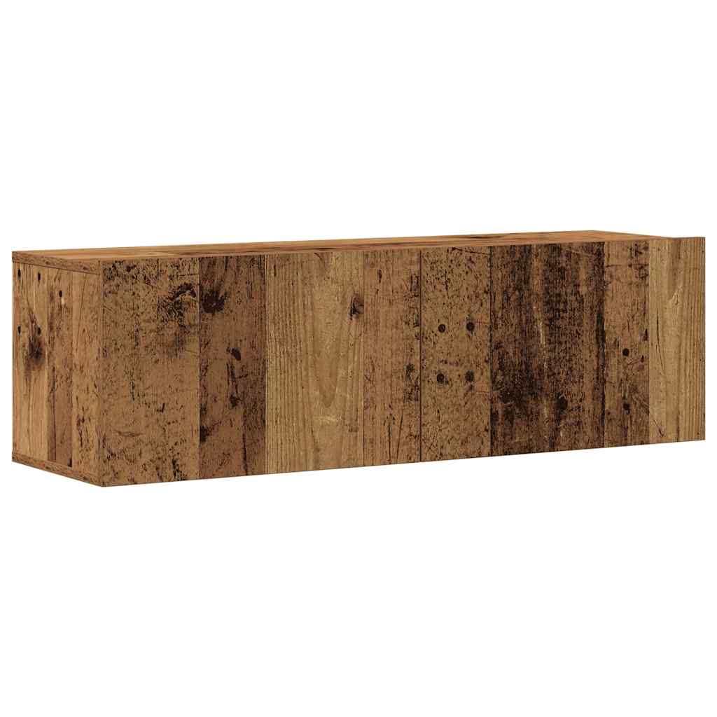 Set Mobile Tv 7 Pz Montato A Parete Legno Antico In Truciolato
