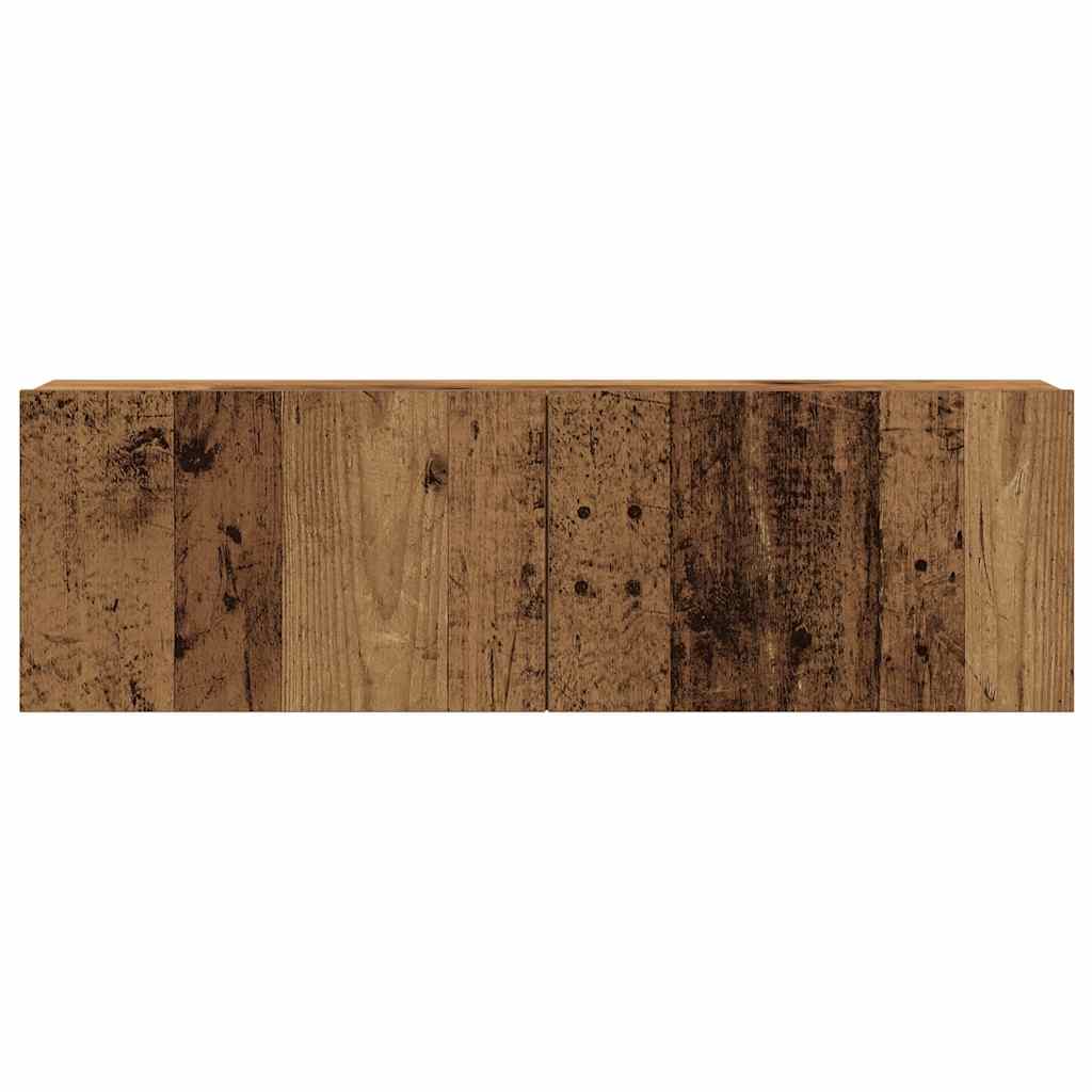 Set Mobile Tv 7 Pz Montato A Parete Legno Antico In Truciolato