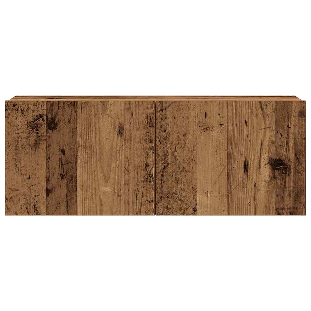 Set Mobile Tv 7 Pz Montato A Parete Legno Antico In Truciolato