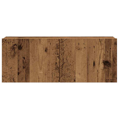 Set Mobile Tv 7 Pz Montato A Parete Legno Antico In Truciolato