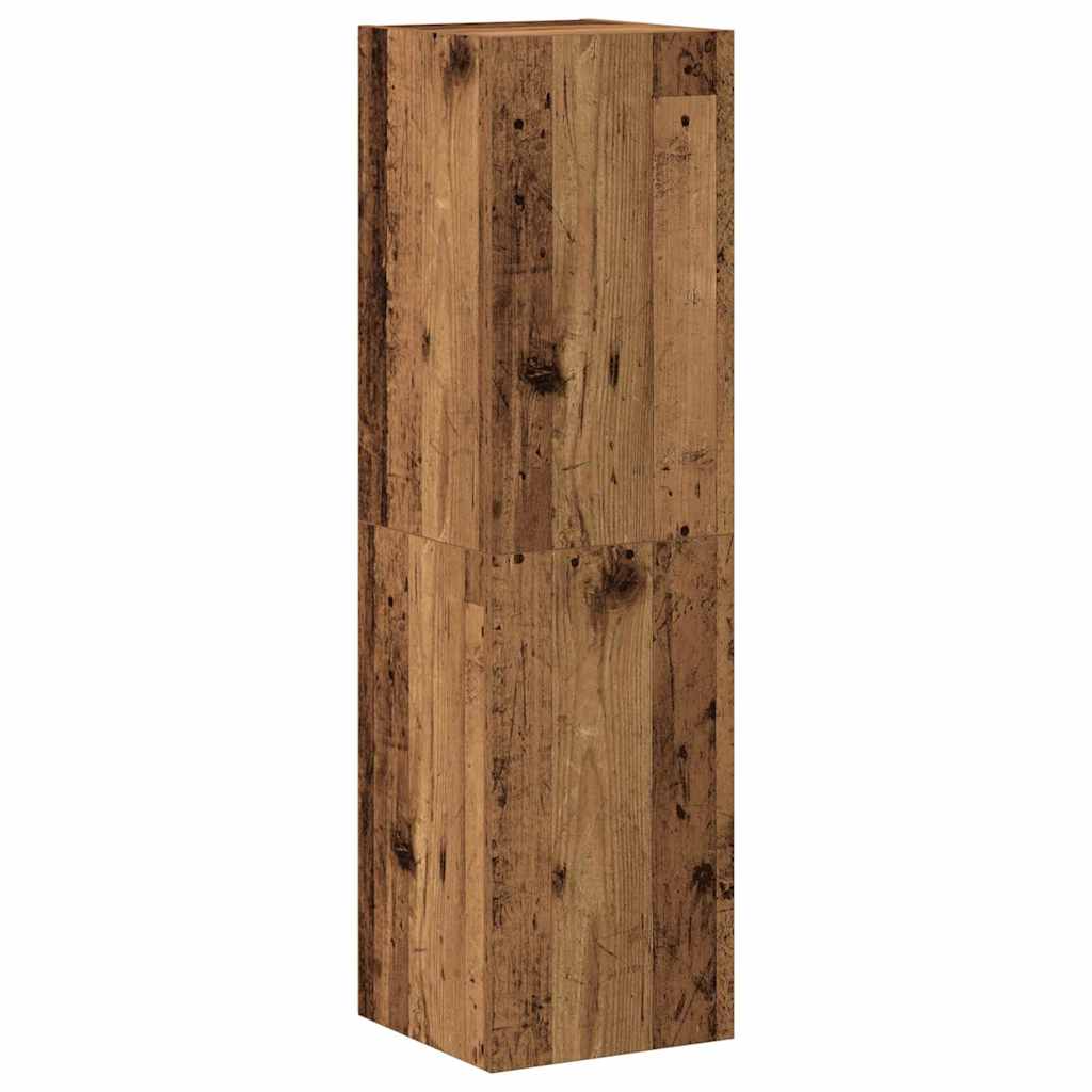 Set Mobile Tv 7 Pz Montato A Parete Legno Antico In Truciolato