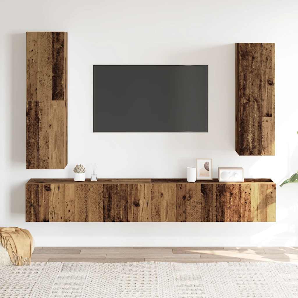Set Mobile Tv 4 Pz Montato A Parete In Truciolato