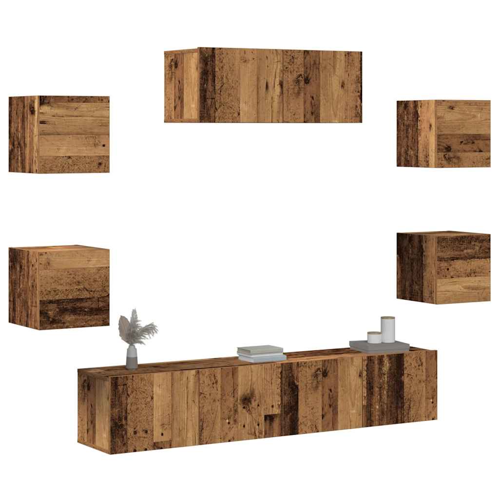Set Mobile Tv 7 Pz Montato A Parete Rovere In Legno Multistrato