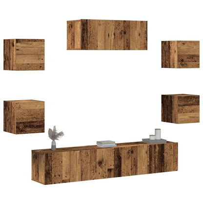 Set Mobile Tv 7 Pz Montato A Parete Rovere In Legno Multistrato