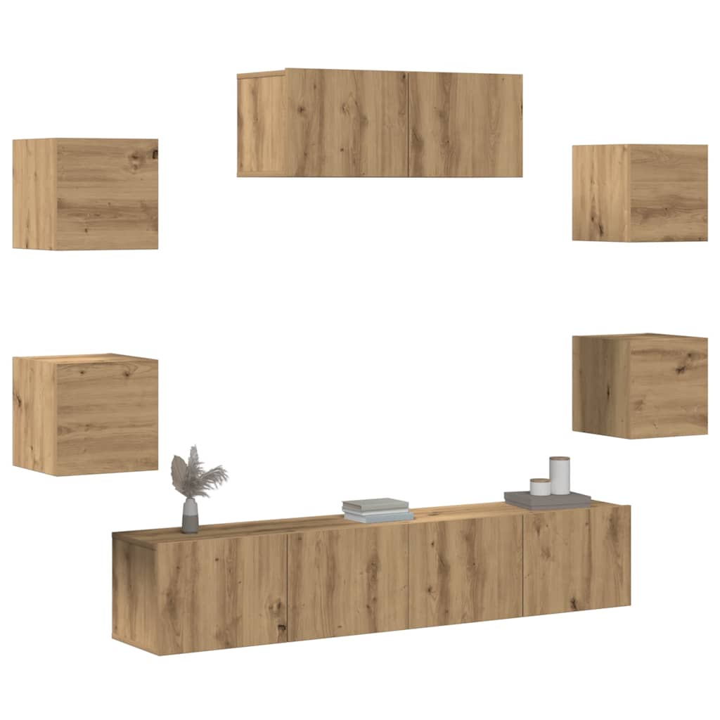 Set Mobile Tv 7 Pz Montato A Parete Rovere In Legno Multistrato