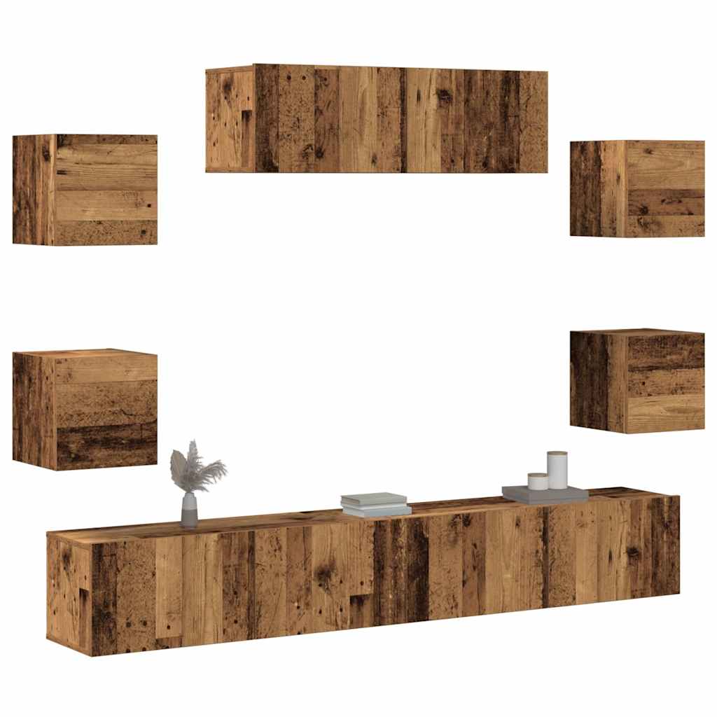 Set Mobile Tv 7 Pz Montato A Parete Rovere In Legno Multistrato