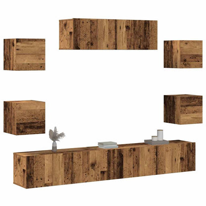 Set Mobile Tv 7 Pz Montato A Parete Rovere In Legno Multistrato