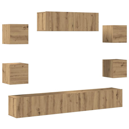 Set Mobile Tv 7 Pz Montato A Parete Rovere In Legno Multistrato