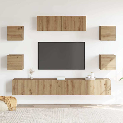 Set Mobile Tv 7 Pz Montato A Parete Rovere In Legno Multistrato