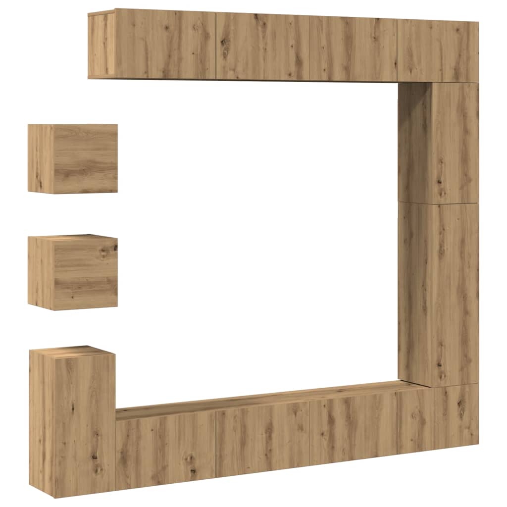Set Mobile Tv 9 Pz Montato A Parete Rovere In Legno Multistrato