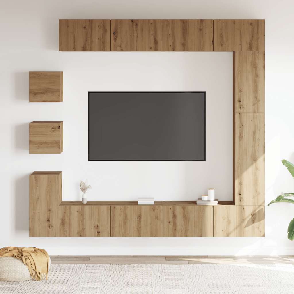 Set Mobile Tv 9 Pz Montato A Parete Rovere In Legno Multistrato