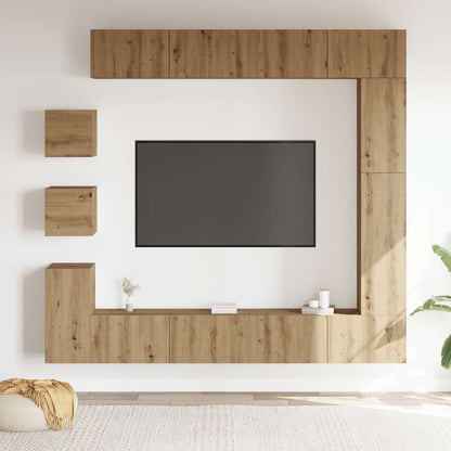 Set Mobile Tv 9 Pz Montato A Parete Rovere In Legno Multistrato