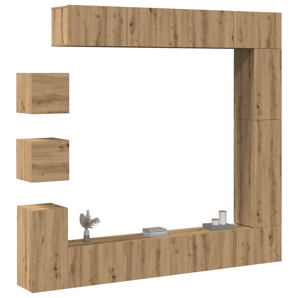 Set Mobile Tv 9 Pz Montato A Parete Rovere In Legno Multistrato