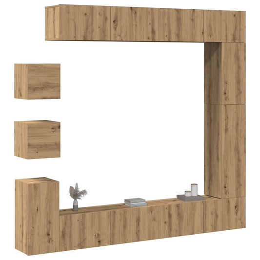Set Mobile Tv 9 Pz Montato A Parete Rovere In Legno Multistrato