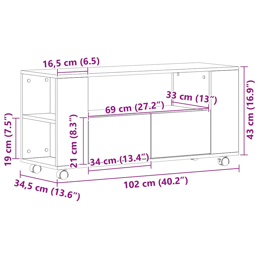 Mobile Porta Tv Con Ruote 102X34,5X43 Cm Truciolato