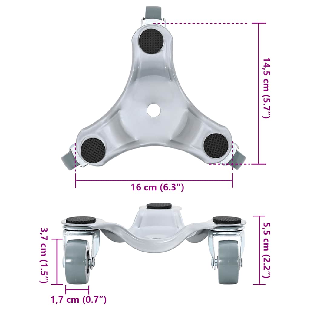 Rulli Per Mobili 4 Pz 16X14,5X5,5 Cm In Acciaio 180 Kg Antracite