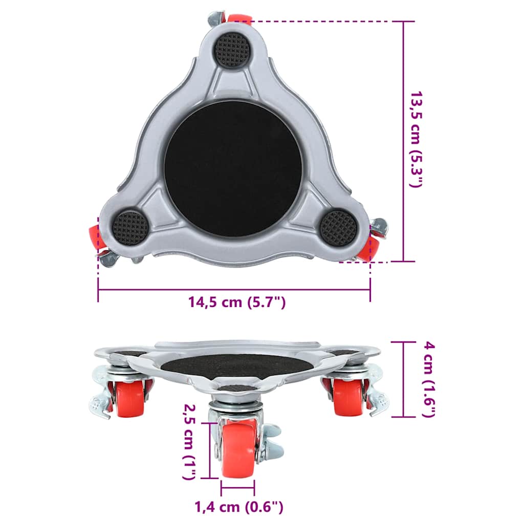 Rulli Mobili 4 Pz Con Sollevatore 14,5X13,5X4 Cm Acciaio 400 Kg Antracite