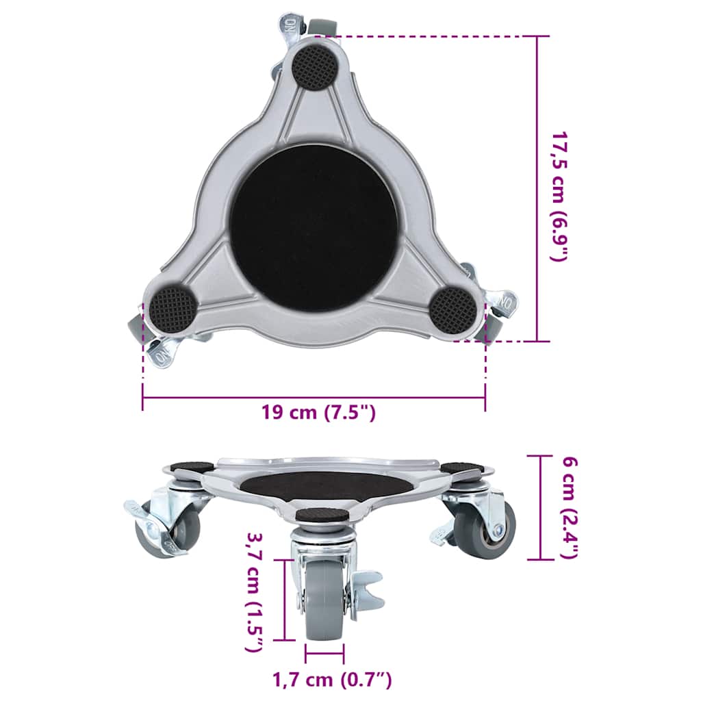Rulli Mobili 4 Pz Con Sollevatore 19X17,5X6 Cm Acciaio 1000 Kg Antracite
