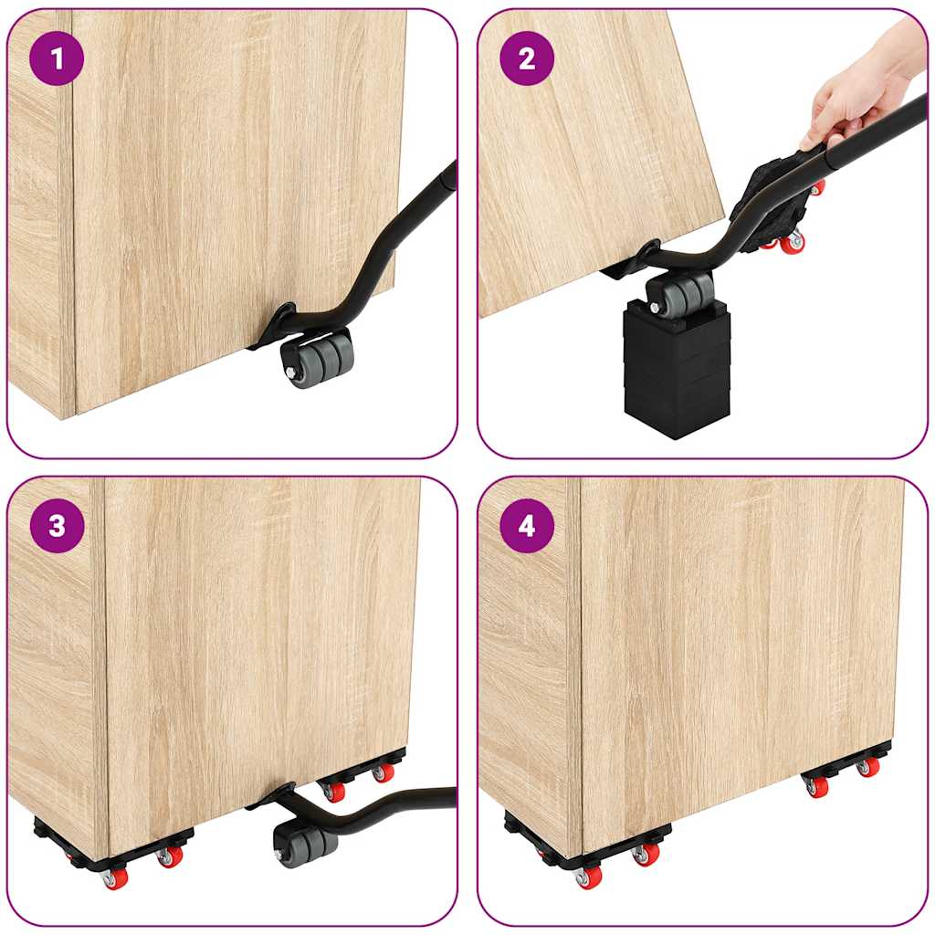 Rulli Mobili 4 Pz Con Sollevatore Nero 13,5X13,5X4,2 Cm 300 Kg Antracite
