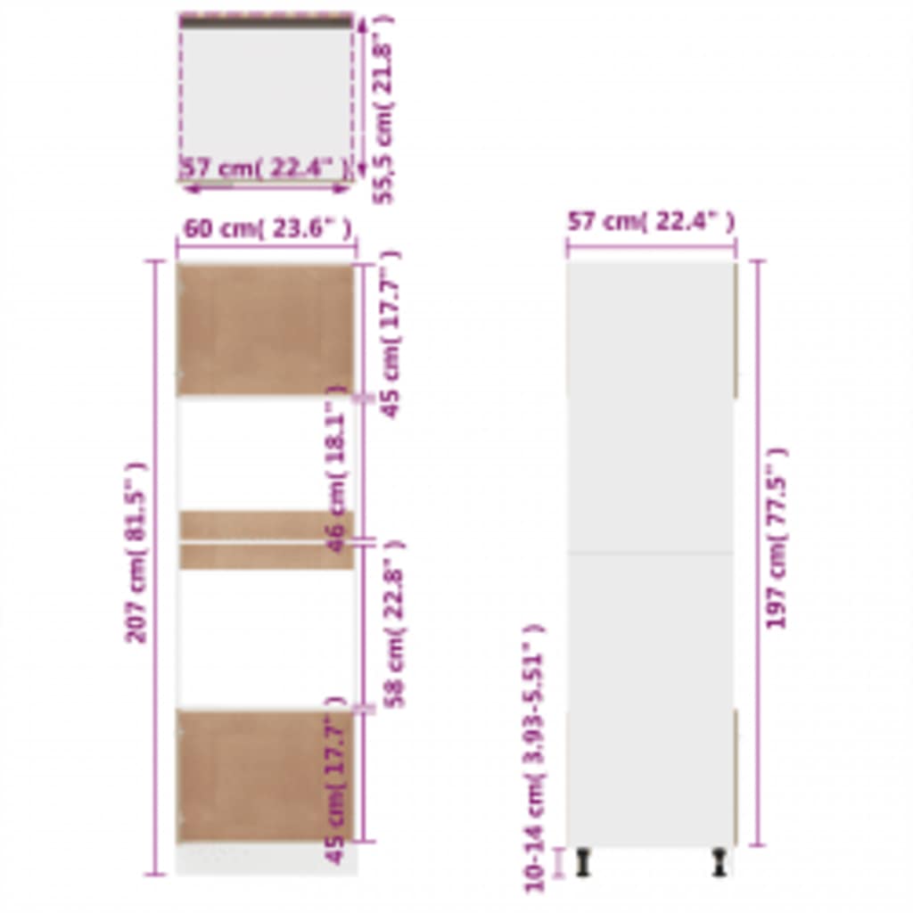 Armadio Microonde “Lyon” Rovere Marrone 60X57X207 Cm Bianco