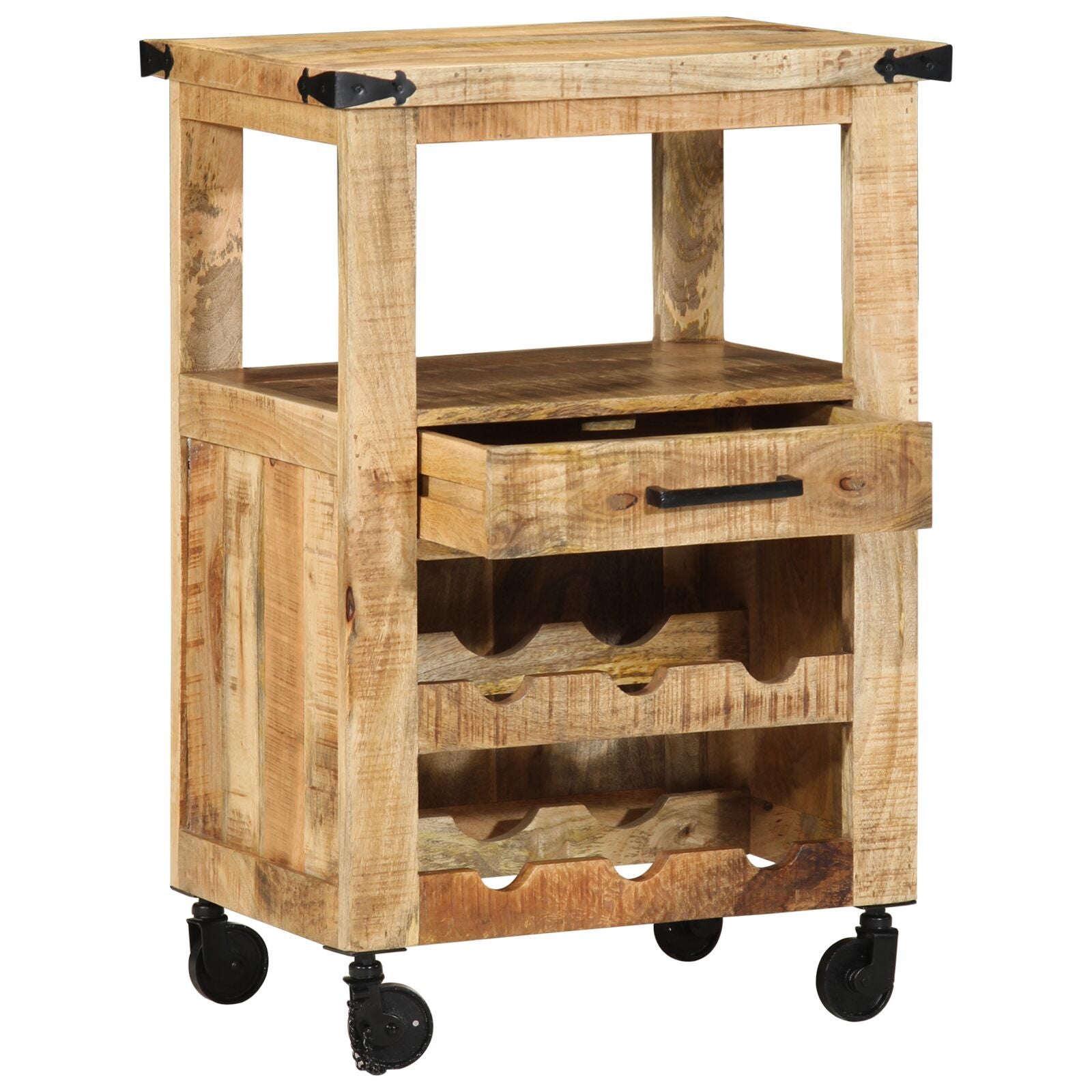 Carrello Da Cucina 55X40X80 Cm In Legno Massello Rustico Di Mango