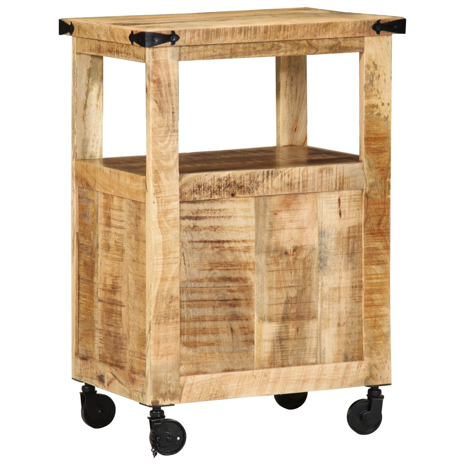 Carrello Da Cucina 55X40X80 Cm In Legno Massello Rustico Di Mango