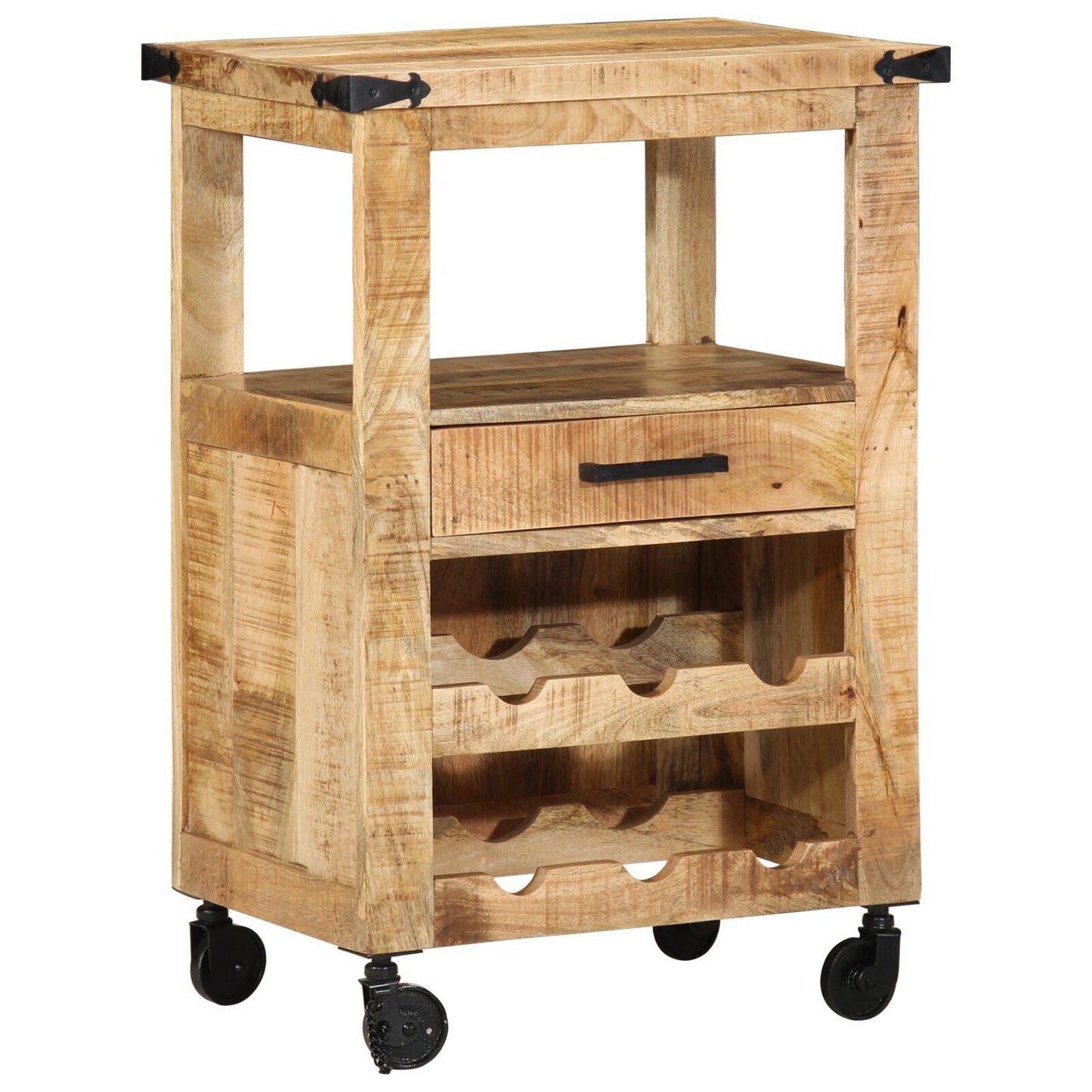 Carrello Da Cucina 55X40X80 Cm In Legno Massello Rustico Di Mango
