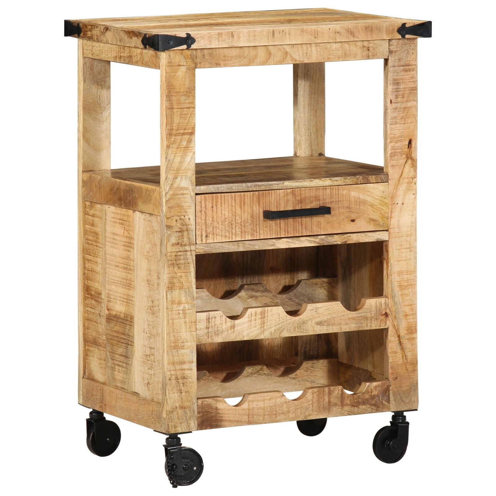 Carrello Da Cucina 55X40X80 Cm In Legno Massello Rustico Di Mango