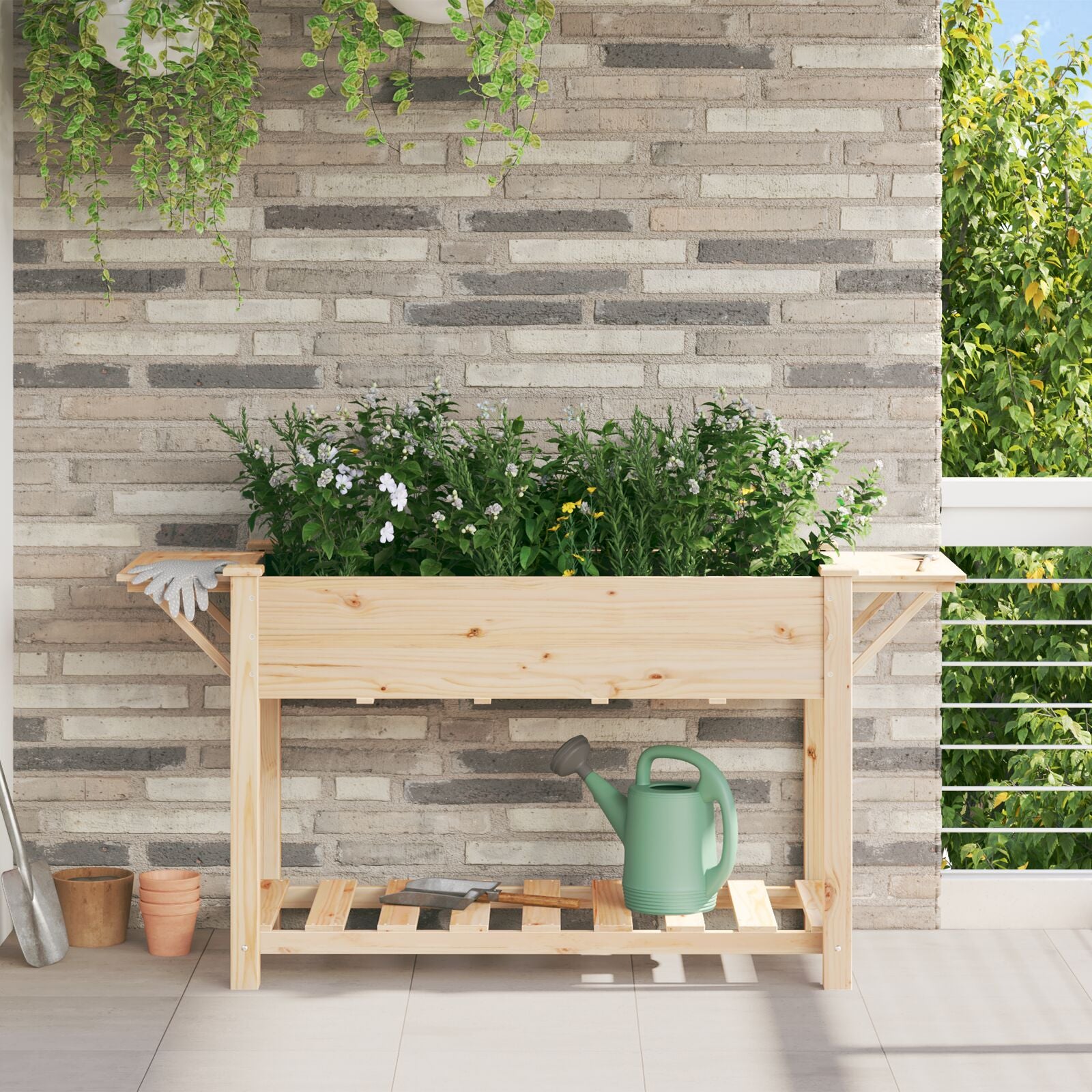 Piantana Da Giardino  Con Ripiani 111X37X76 Cm In Legno Massello Di Pino