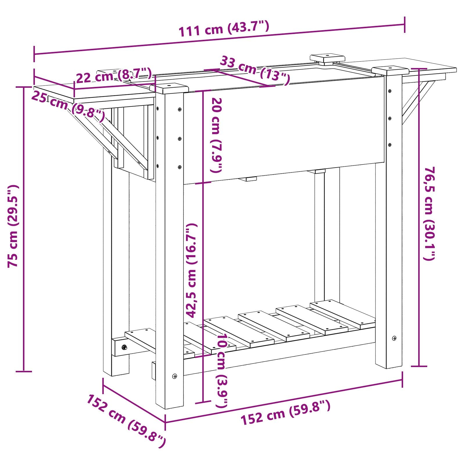Piantana Da Giardino  Con Ripiani 111X37X76 Cm In Legno Massello Di Pino