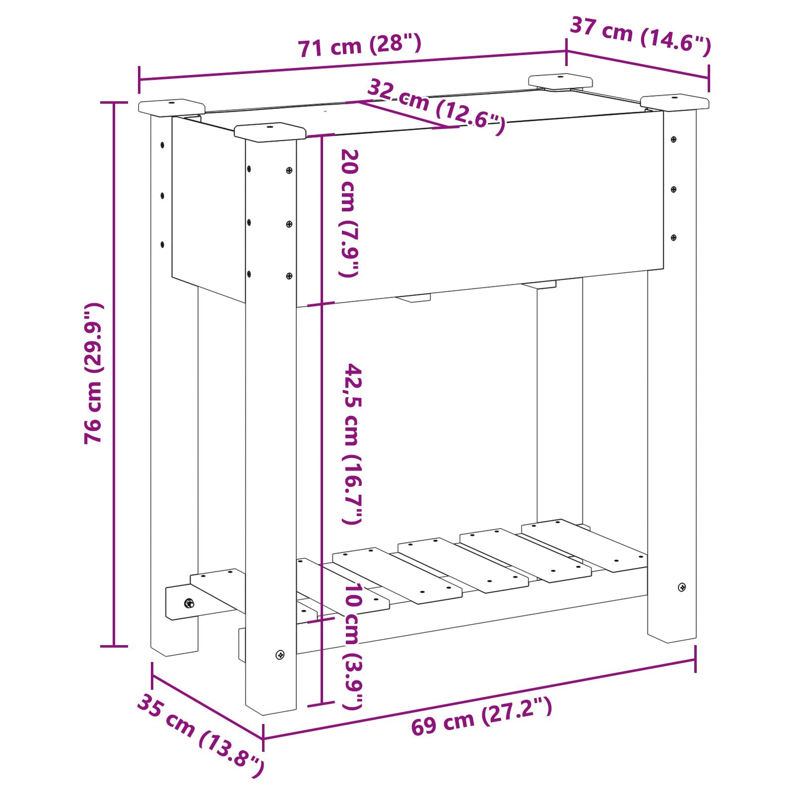 Fioriera Da Giardino  Con Ripiano 71X37X76 Cm In Legno Massello Di Abete