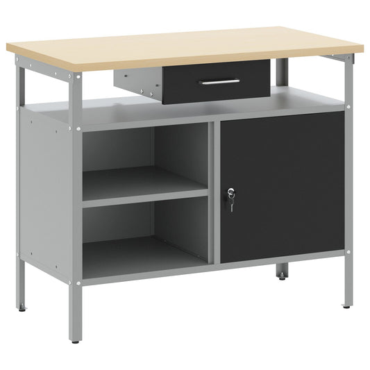 Banco Da Lavoro  Con Porta Bloccabile Nero 100X55X85 Cm Acciaio