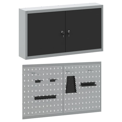 Set Di Armadietti E Pannello Attrezzi Da Parete In Metallo Nero A 3 Pezzi Rosso