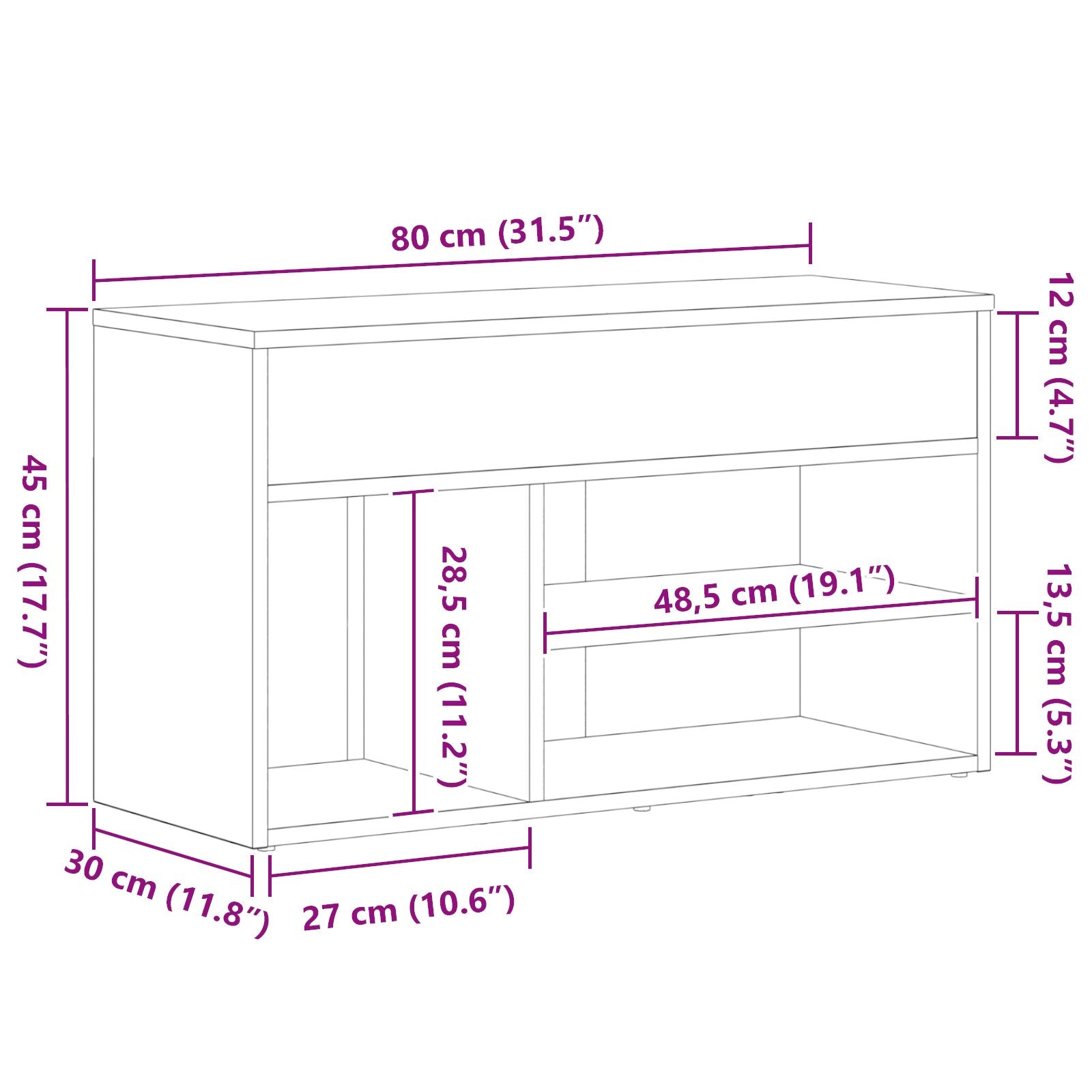Panca Da Ingresso  Nera In Rovere 60X30X45 Cm In Legno