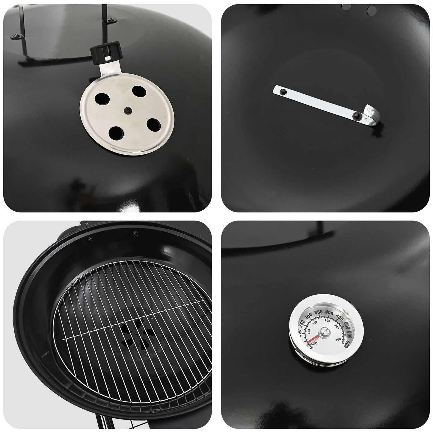 Carrello Barbecue A Carbone  Con Coperchio Nero 96X72X113 Cm In Metallo