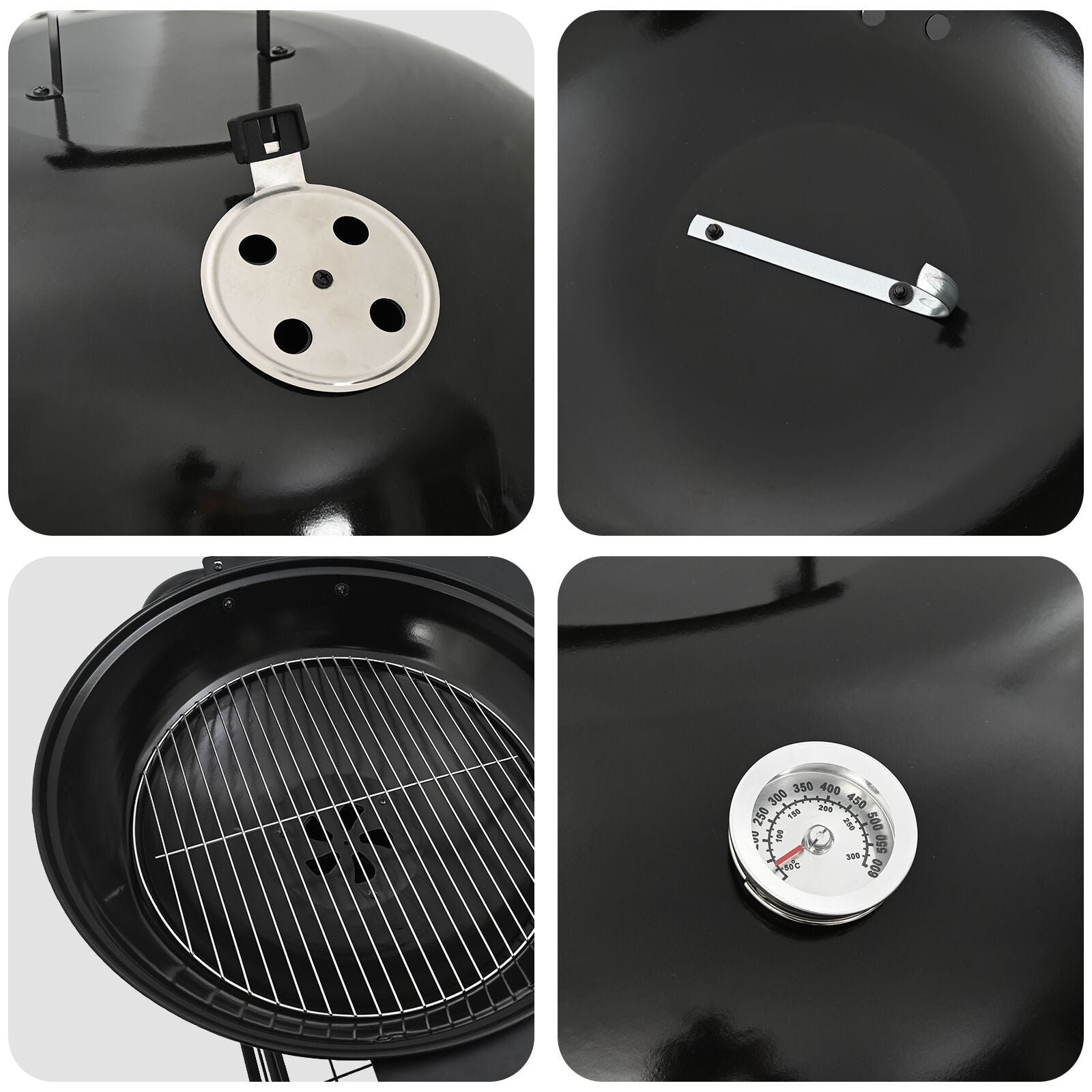 Carrello Barbecue A Carbone  Con Coperchio Nero 96X72X113 Cm In Metallo