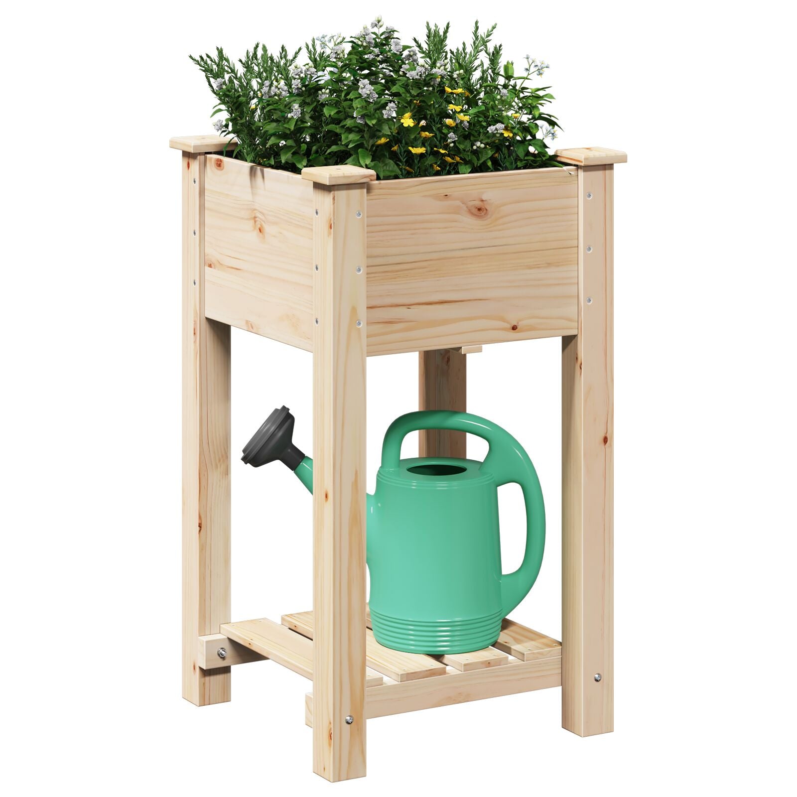 Vaso Da Giardino  Con Ripiano 45X45X76 Cm In Legno Massello Di Abete