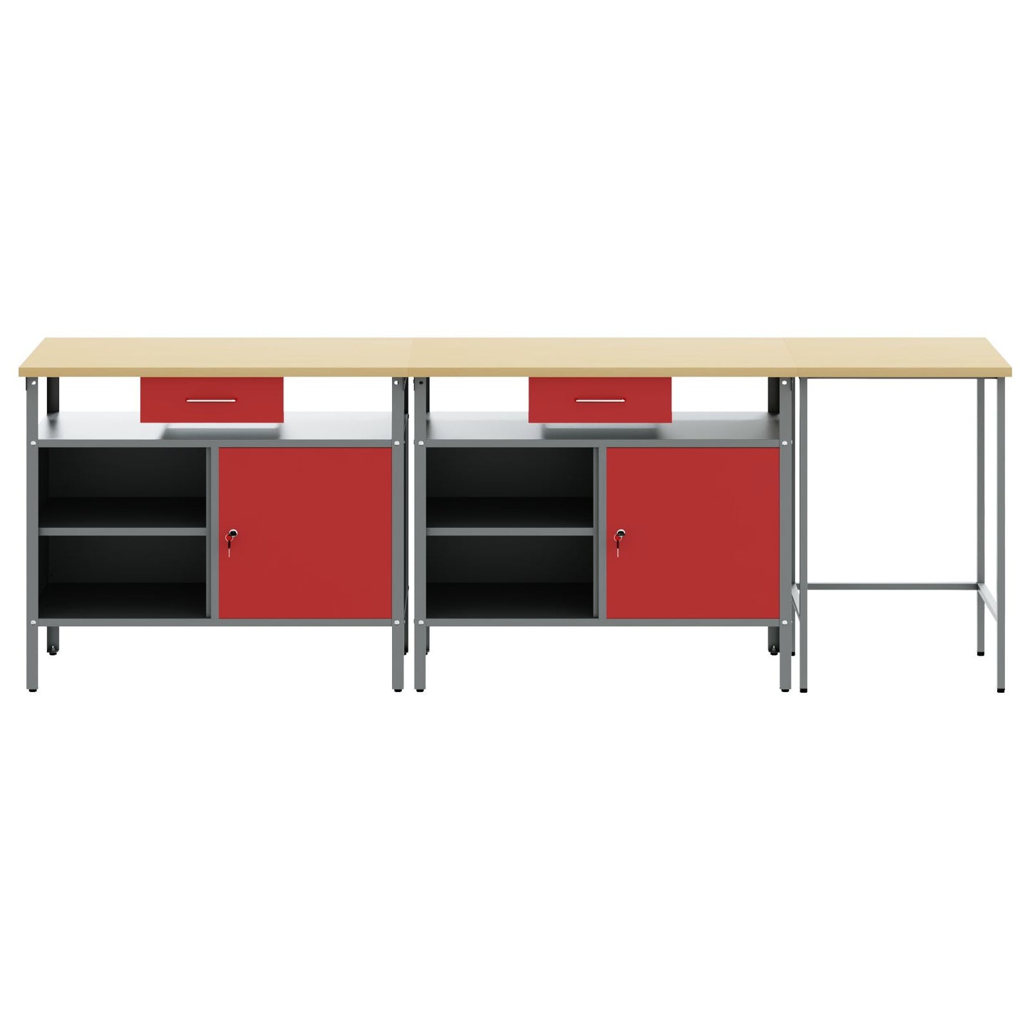 Set Di Banchi Da Lavoro 3 Pezzi In Acciaio Nero Rosso