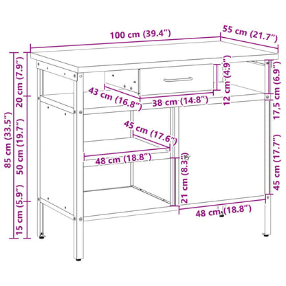 Banco Da Lavoro  Con Porta Bloccabile Nero 100X55X85 Cm Acciaio