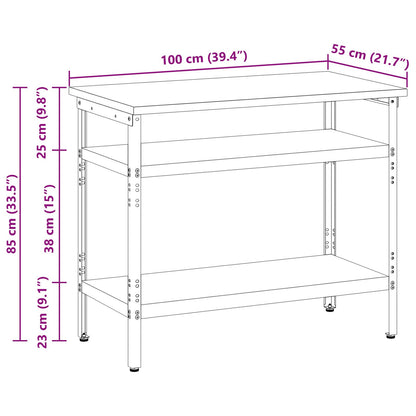 Tavolo Da Lavoro  In Grigio, 100X55X85 Cm, In Acciaio E Legno Ingegnerizzato