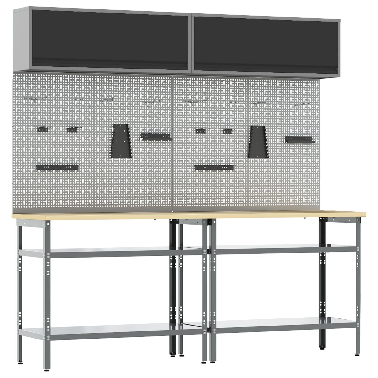 Set Banco Di Lavoro 8 Pezzi Grigio Acciaio Rosso