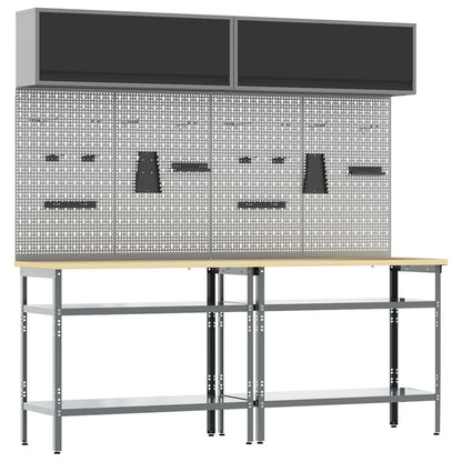 Set Banco Di Lavoro 8 Pezzi Grigio Acciaio Rosso