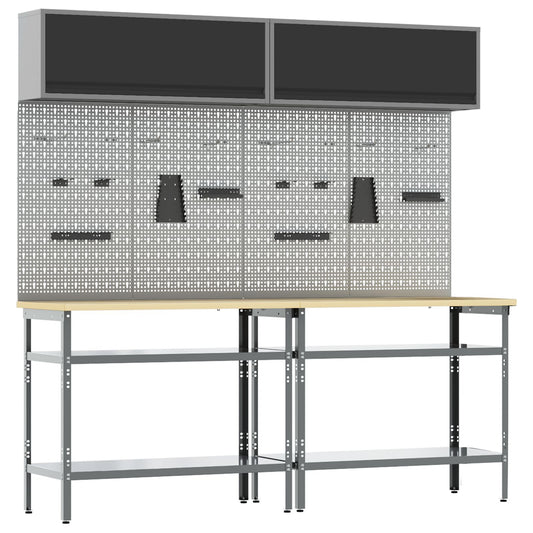 Set Banco Di Lavoro 8 Pezzi Grigio Acciaio Rosso