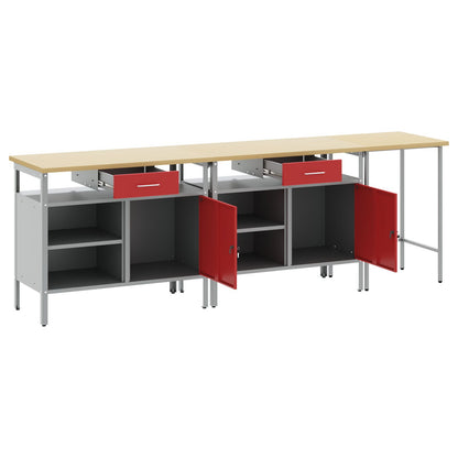 Set Di Banchi Da Lavoro 3 Pezzi In Acciaio Nero Rosso